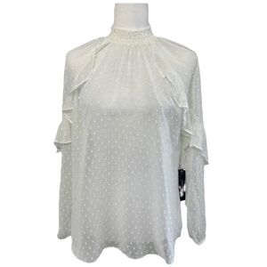 Moa Moa White Texture Dot Print LS Blouse - Size Medium